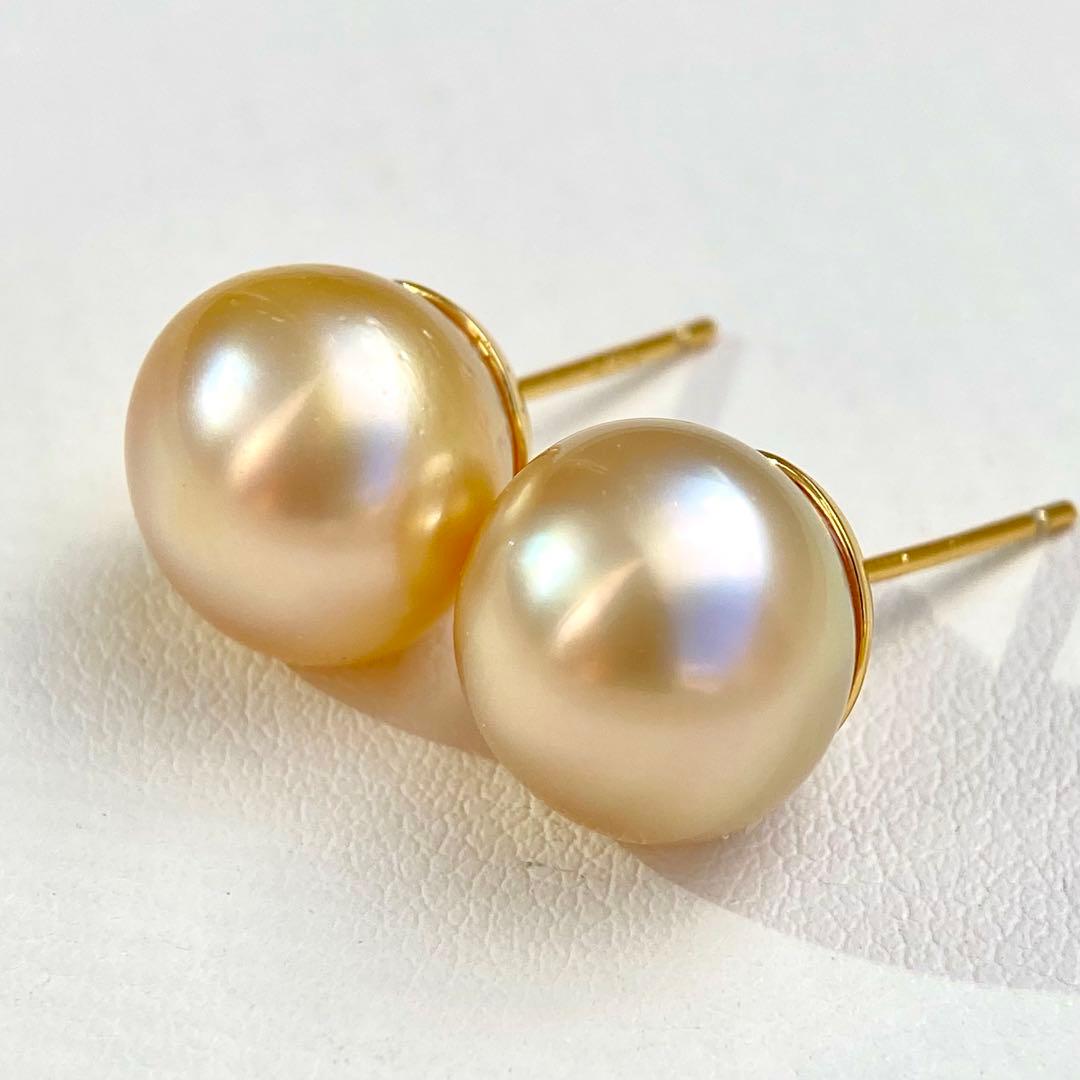 本真珠南洋白蝶真珠ゴールド12.5㍉s925直結ピアスBL929