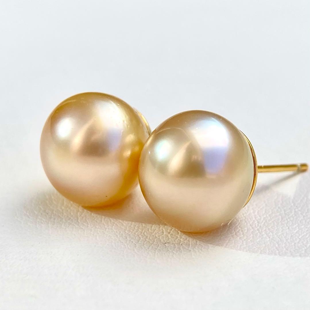 本真珠南洋白蝶真珠ゴールド12.5㍉s925直結ピアスBL929