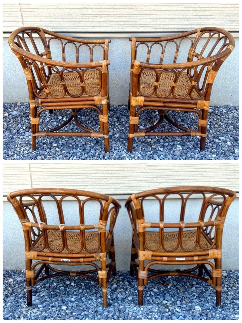 【引取限定】 マルニ ラタン 4点セット ガラステーブル 椅子 ２人掛けソファ