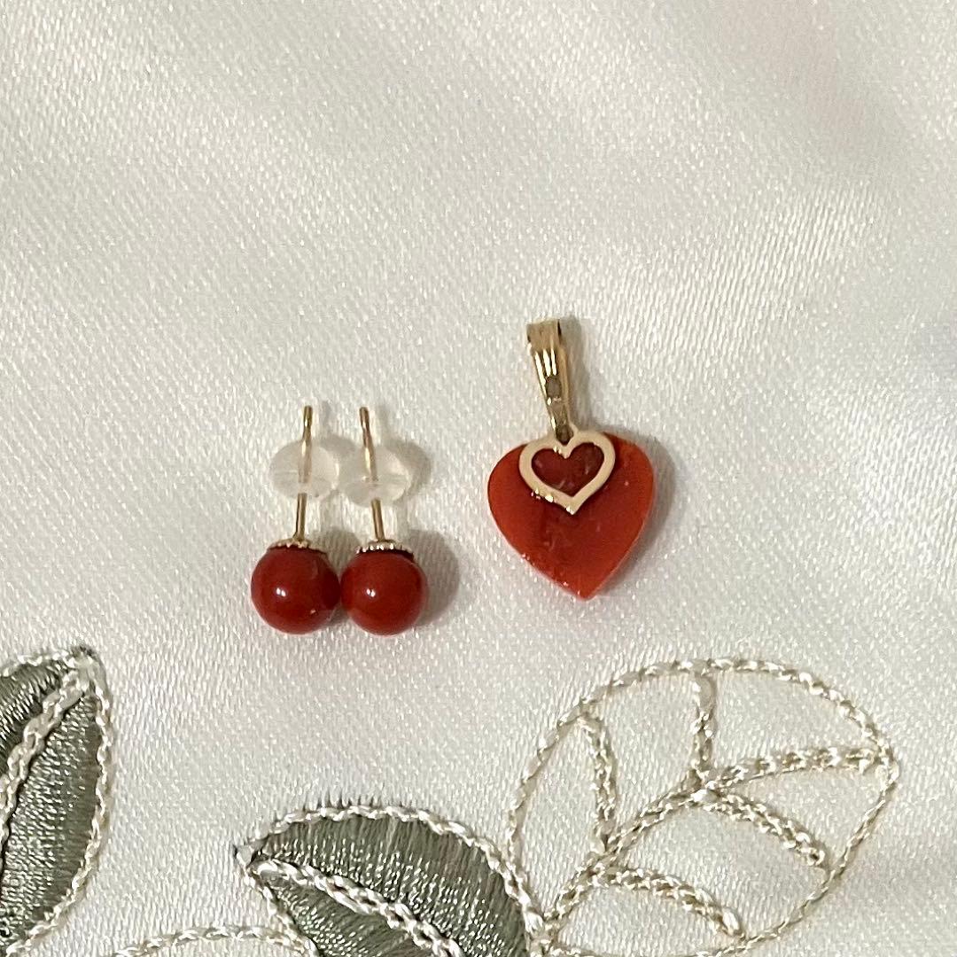 【専用】血赤珊瑚 赤サンゴ 天然石 ピアス ペンダントトップ セット レッド