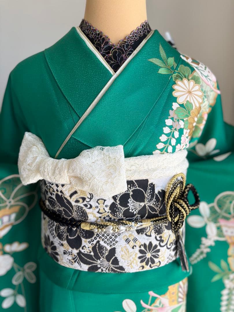 まいめろ　振袖フルセット（６点）＋草履バッグセット正絹　☆クリーニング済み