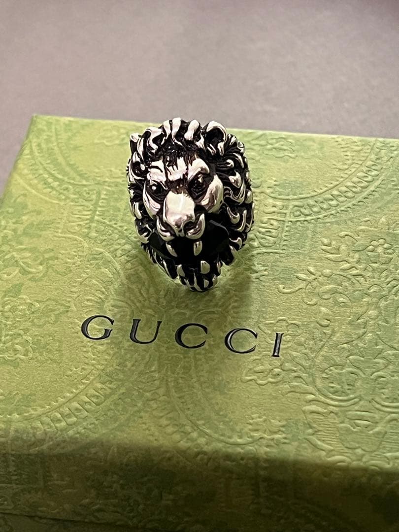 T*o様 【特価】GUCCI ブラッククリスタル付きライオンヘッドリング 13号