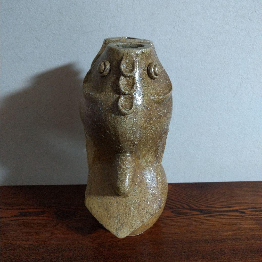 河井創太　灰釉双魚扁壷　桐共箱　黄布・栞付き