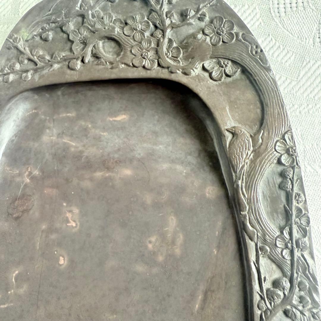 超限定出品18日20時‼️旧家蔵出端渓硯『梅雀陽刻硯』」唐木箱と蓋証明書付1点⑤