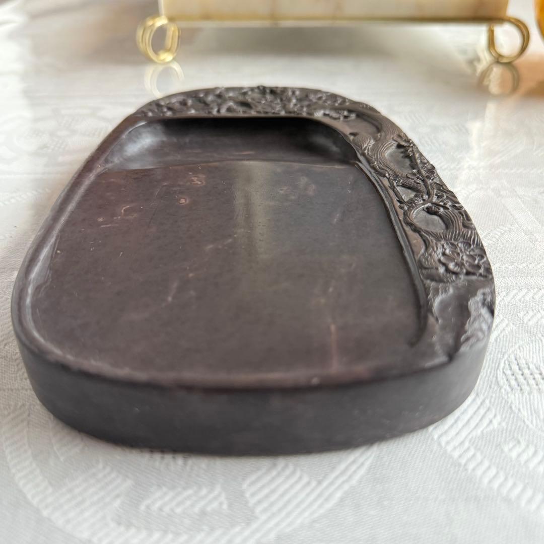 超限定出品18日20時‼️旧家蔵出端渓硯『梅雀陽刻硯』」唐木箱と蓋証明書付1点⑤