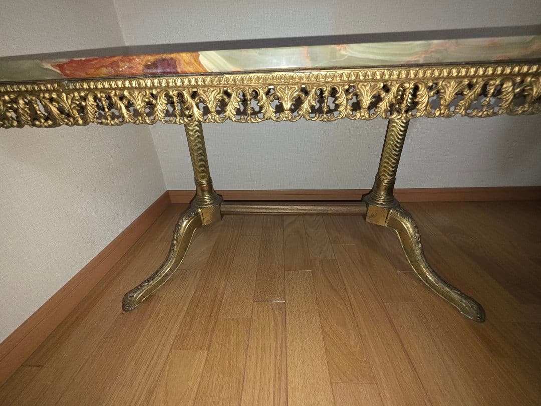 アンティーク　テーブル　大理石　真鍮