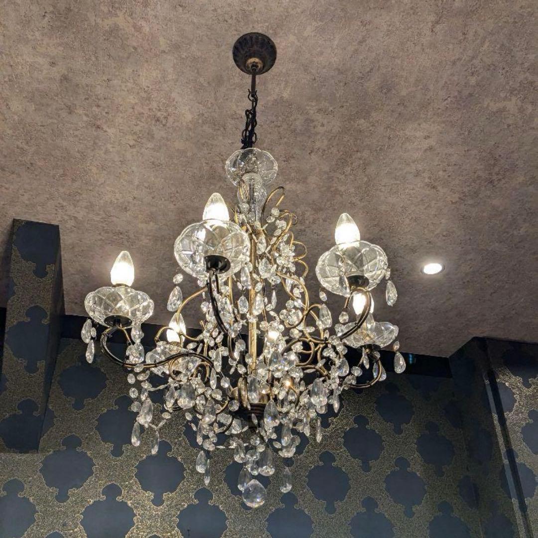 クリスタルシャンデリア 6灯 LED電球　アンティーク