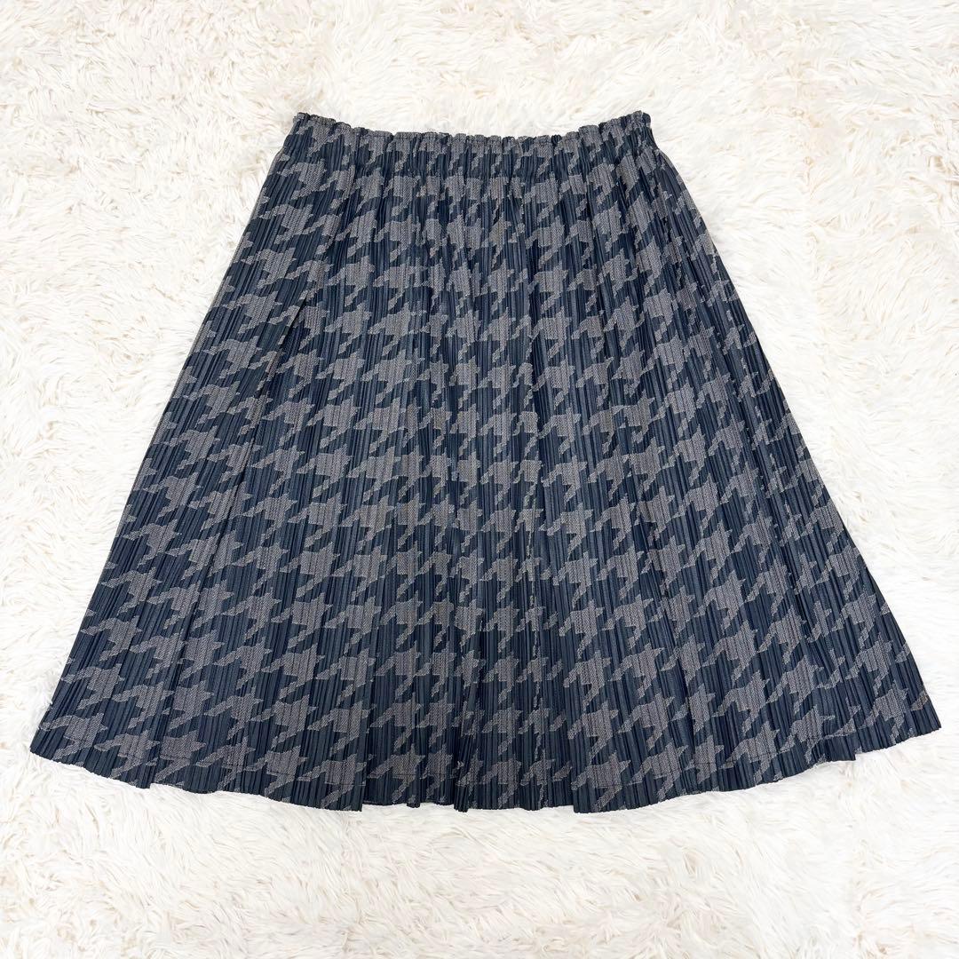 美品 プリーツプリーズ 千鳥格子 プリーツスカート グレー サイズ3