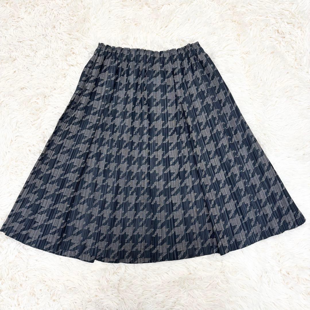 美品 プリーツプリーズ 千鳥格子 プリーツスカート グレー サイズ3
