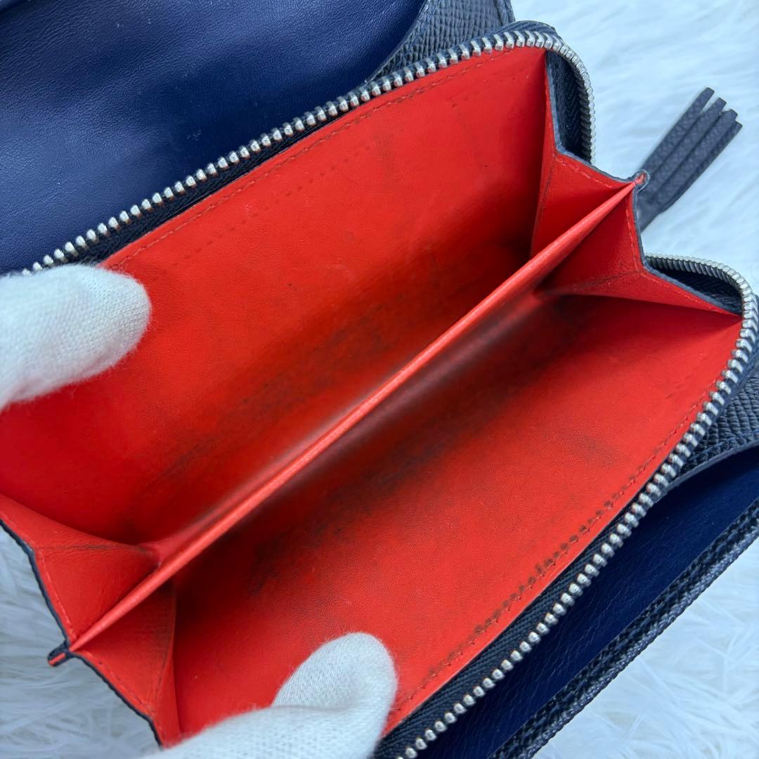 美品✨️ロエベ 二つ折り財布 アナグラム レザー ネイビー　バイカラー