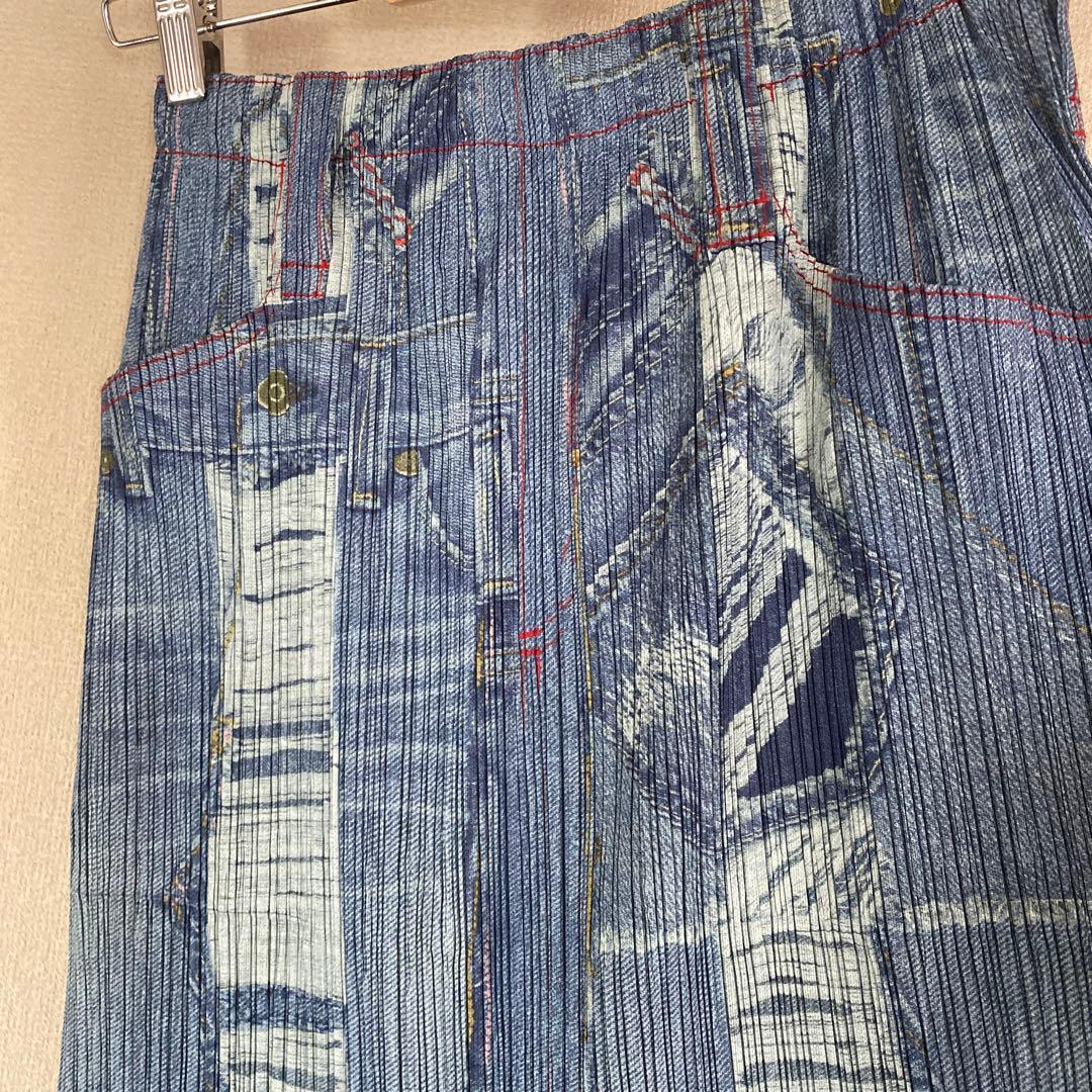 プリーツプリーズイッセイミヤケ　厚地デニム柄スカート 稀少！！！