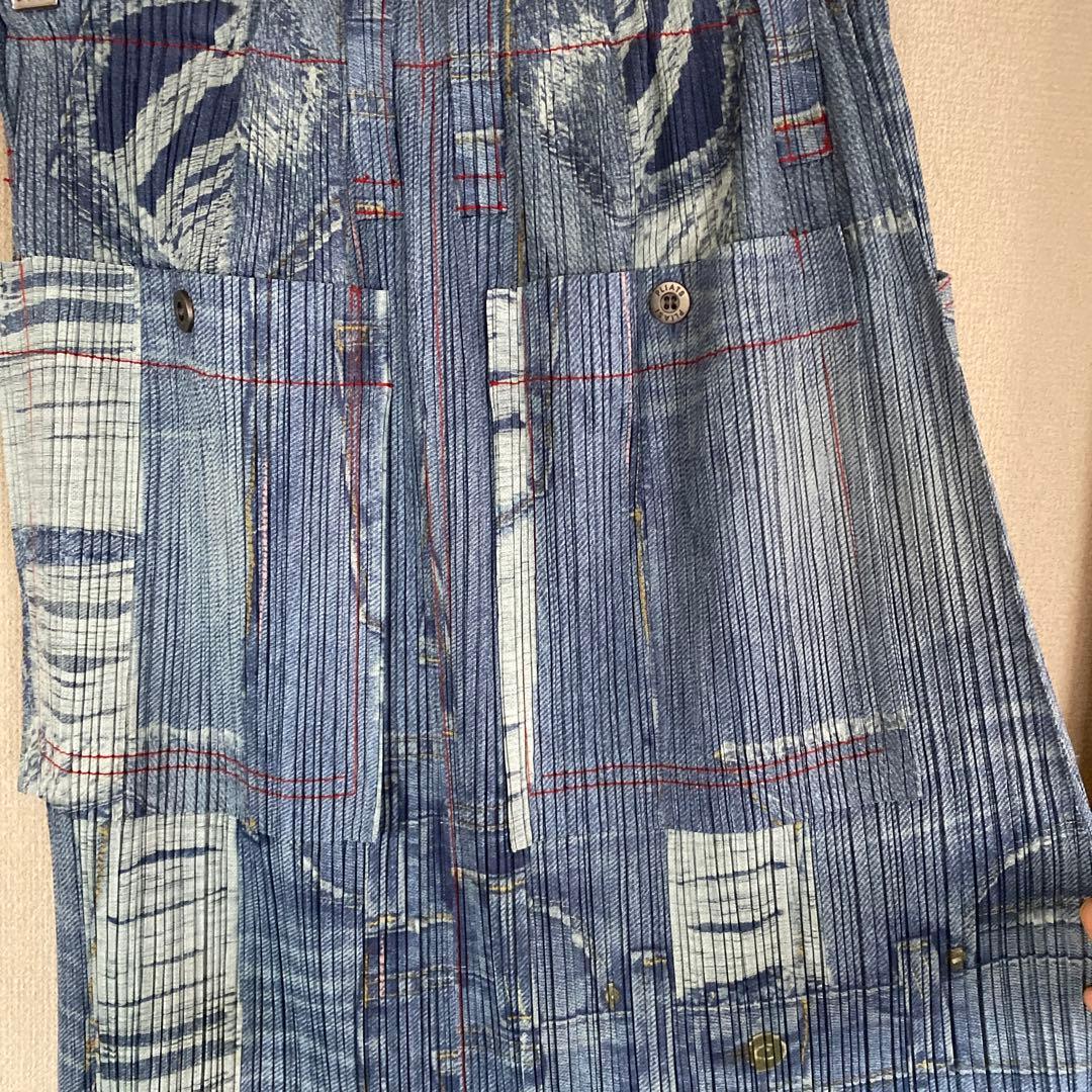 プリーツプリーズイッセイミヤケ　厚地デニム柄スカート 稀少！！！