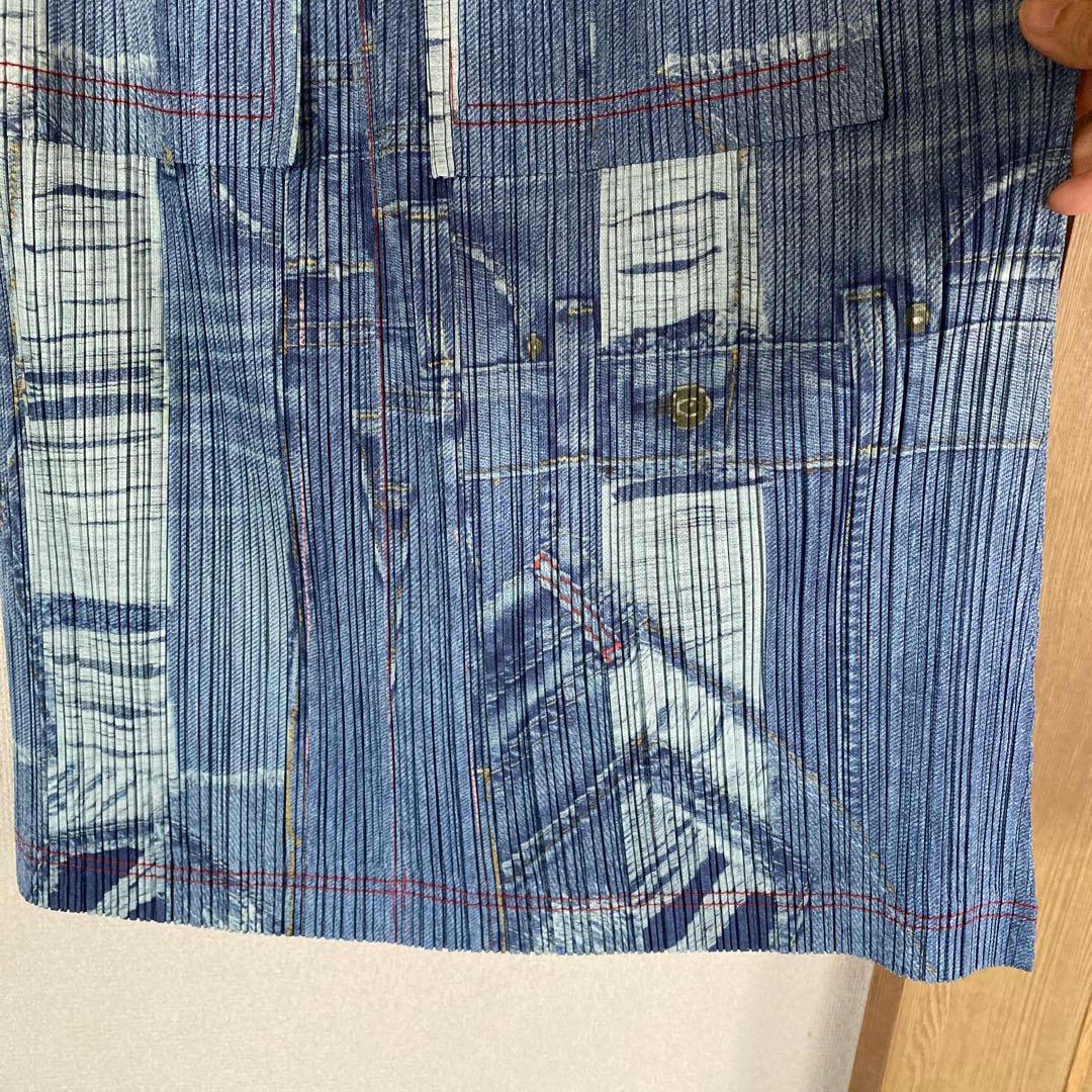 プリーツプリーズイッセイミヤケ　厚地デニム柄スカート 稀少！！！