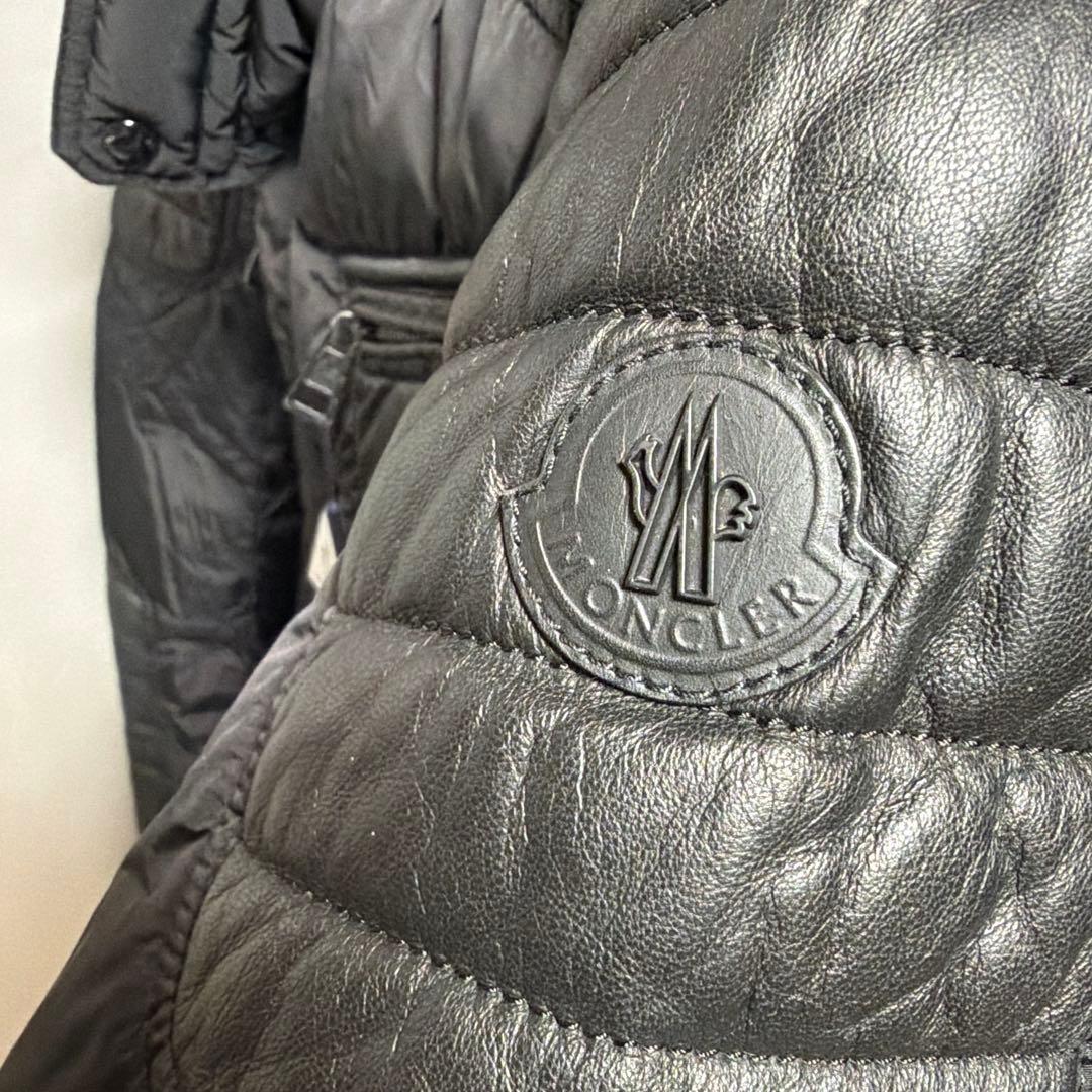 ロ*口様 モンクレール レザー×ナイロン ダウン ライダース ジャケット BAH