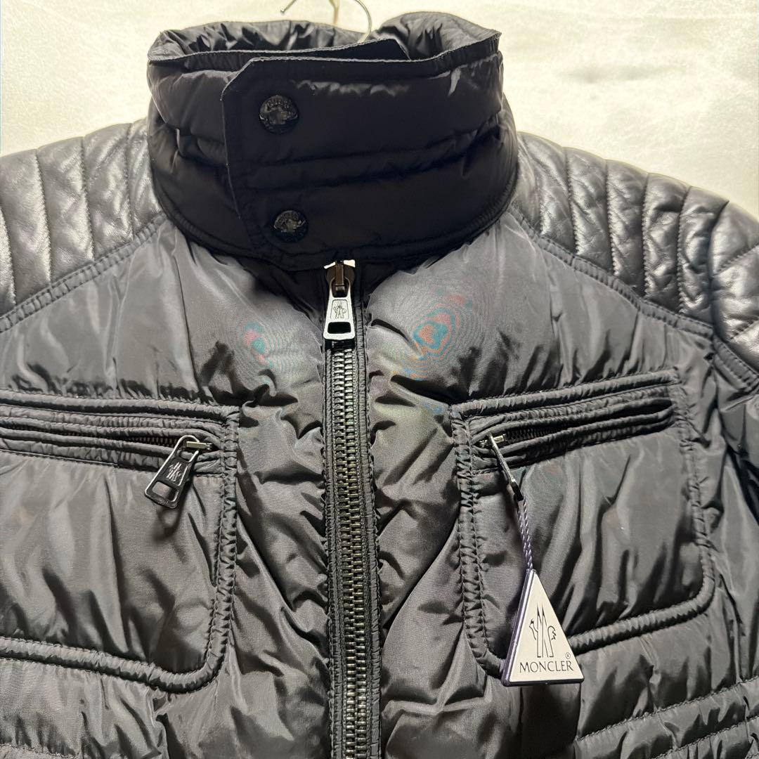 ロ*口様 モンクレール レザー×ナイロン ダウン ライダース ジャケット BAH