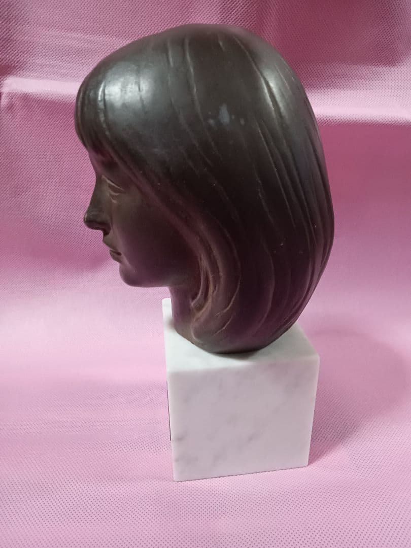 船越保武作　ブロンズ像　\"K嬢\"　銘有　高さ21センチ 彫刻オブジェ