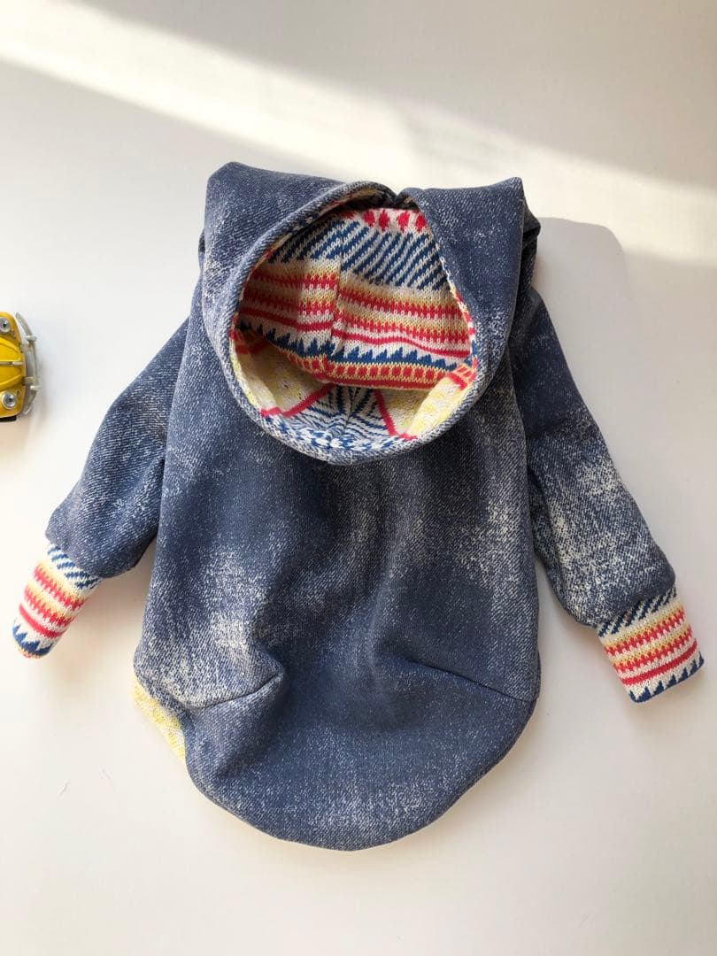 ウォッシュデニムパーカー　イタグレ服　ハンドメイド