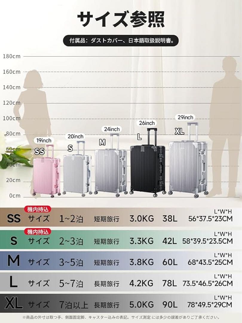 新品未使用✨スーツケース TSAロック付Lサイズ シルバー 78L 5泊7日