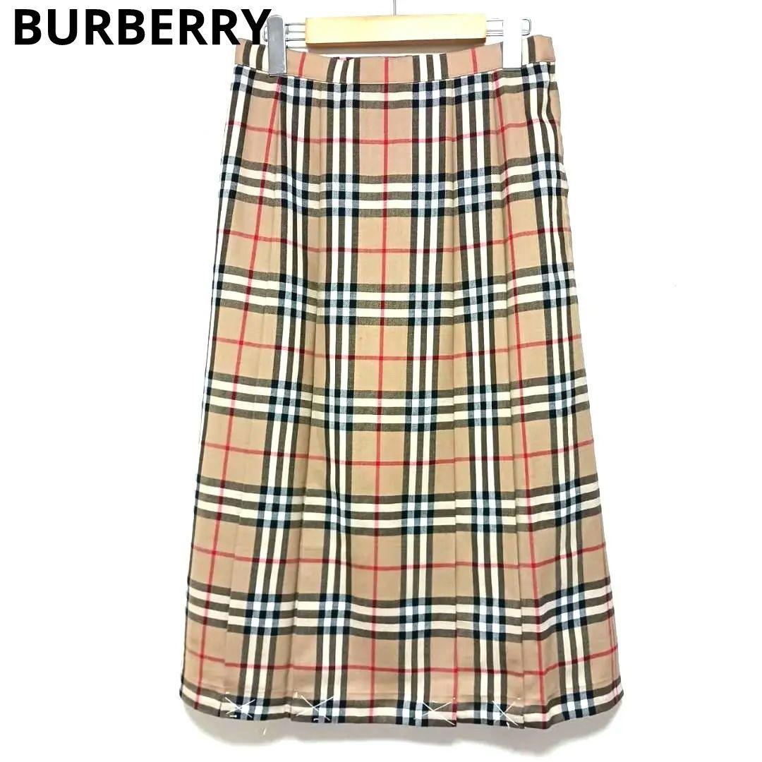 バーバリー ノバチェック スカート ベージュ ひざ下丈 プリーツ13BR難あり
