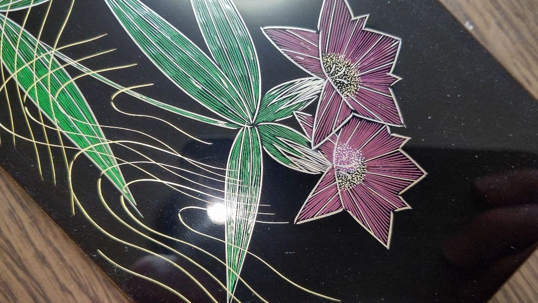 象嵌 絵変 銘々皿 5客 角野岩次 沈金 四角 黒 脚付き