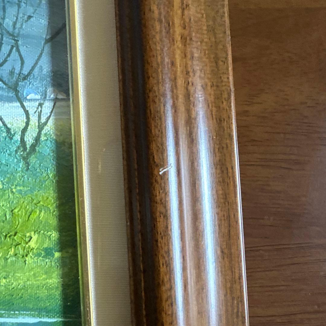 雪山と川の風景 油彩画