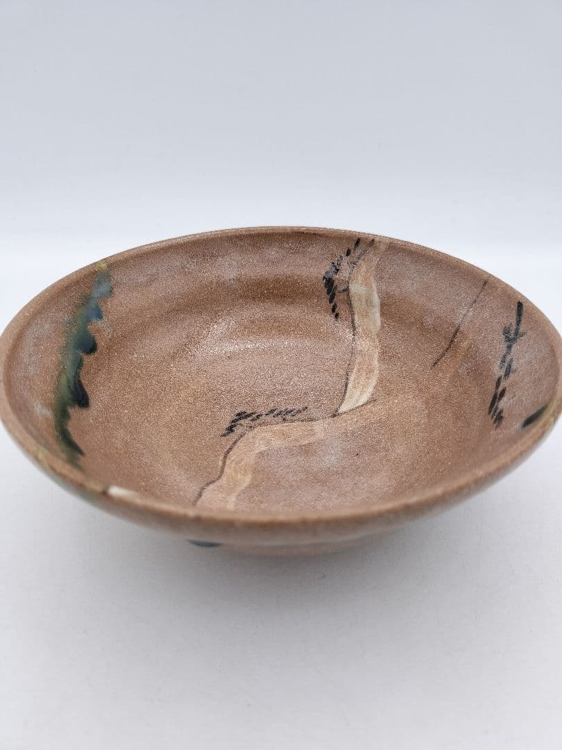 c023 平茶碗 赤織部 忍冬庵 不二窯 佐藤和子 木箱 茶道具　古物