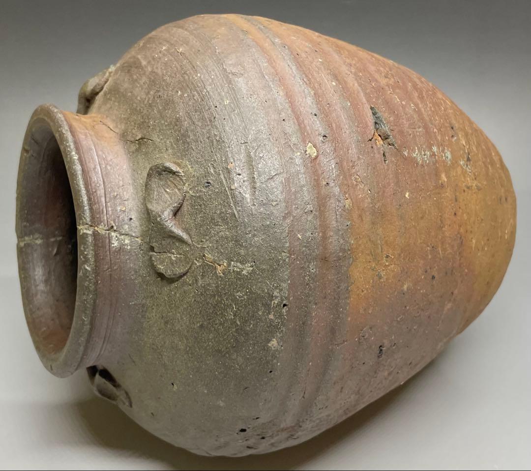 古備前　室町〜桃山時代　三耳壺　種壺　窯印有　箱付(四方桟盛蓋) 　y312