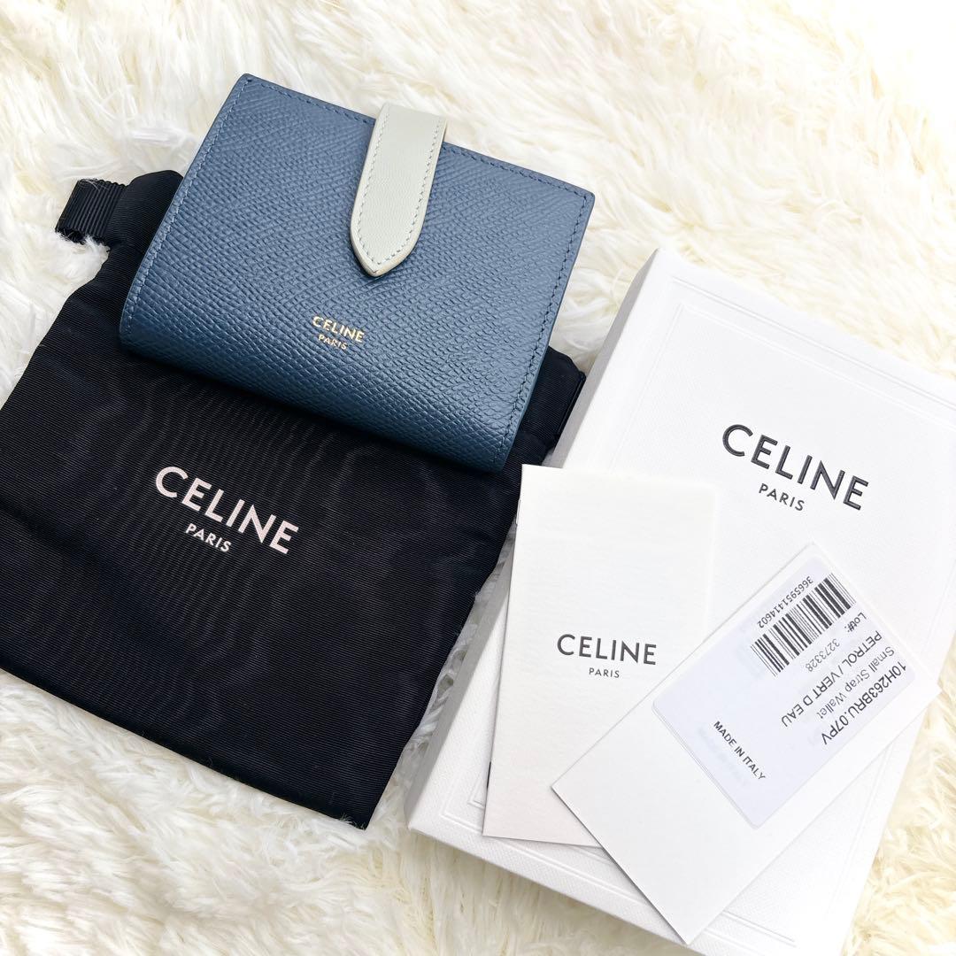 極美品✨️CELINE 二つ折り財布 ネイビー スモールストラップウォレット