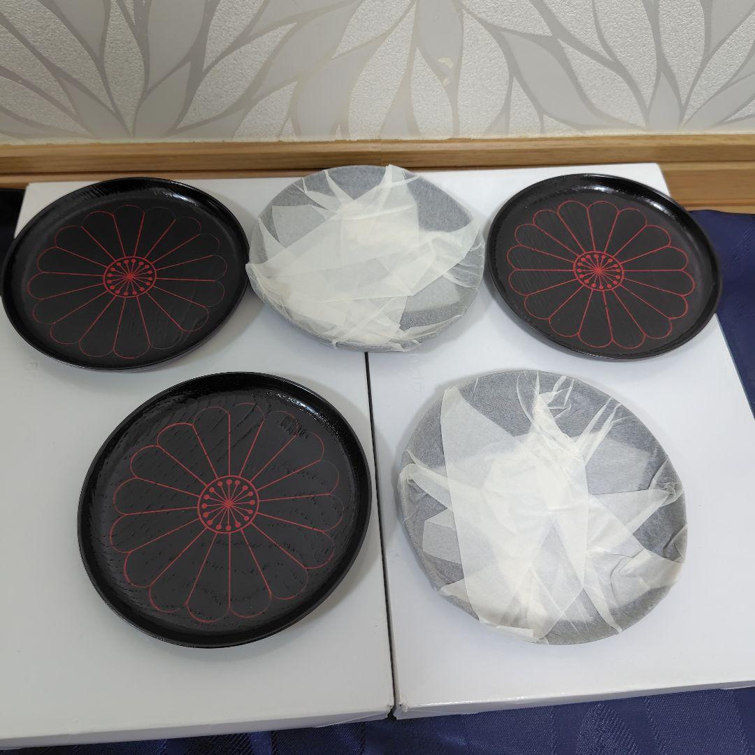 新品✾平安象彦②大原菊 銘々皿 黒 5枚 漆塗り 5客 桐箱