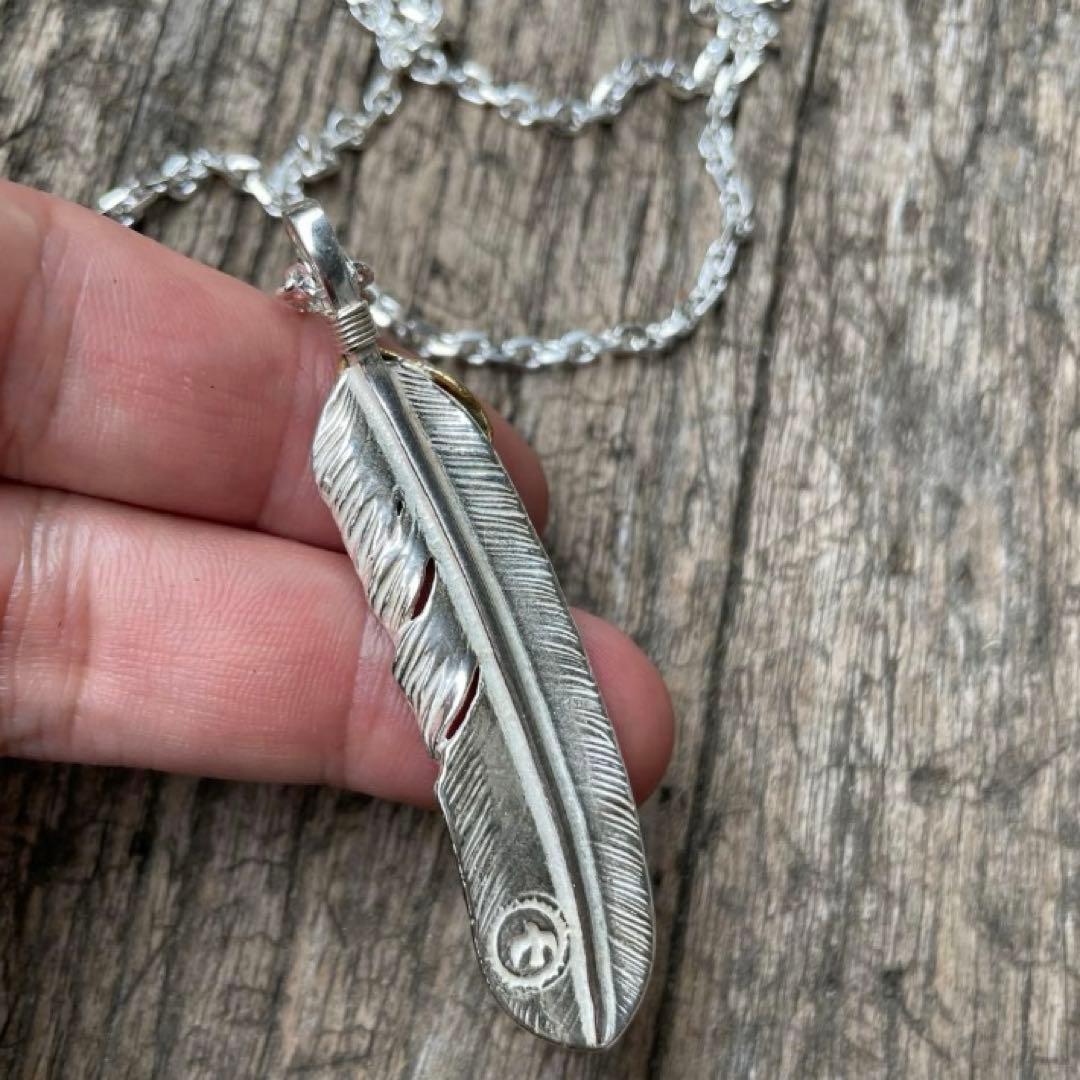 シルバー フェザー ネックレス トップ ハート ハンドメイド ノーブランド