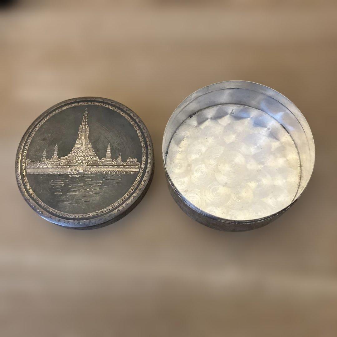 廣田慶祝使節訪泰記念品 金属製蓋付きボックス バンコクのワット・アルン暁の寺