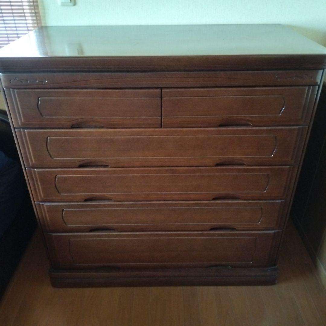 (引取限定)木製ブラウン 五段木製タンス 6引き出し
