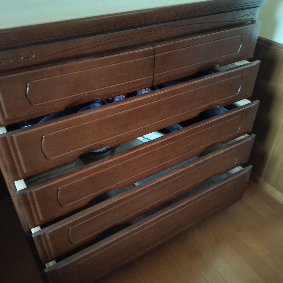 (引取限定)木製ブラウン 五段木製タンス 6引き出し