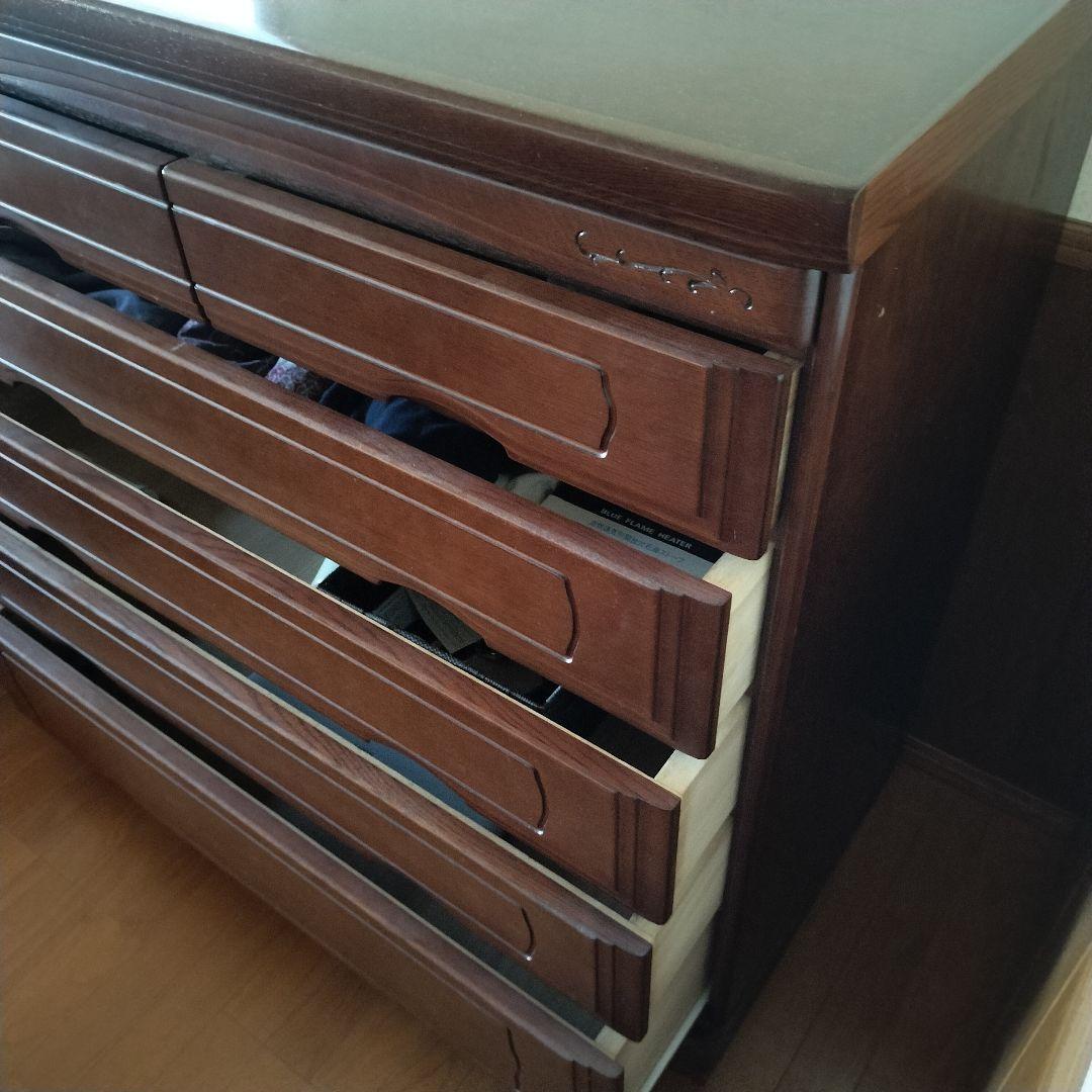 (引取限定)木製ブラウン 五段木製タンス 6引き出し
