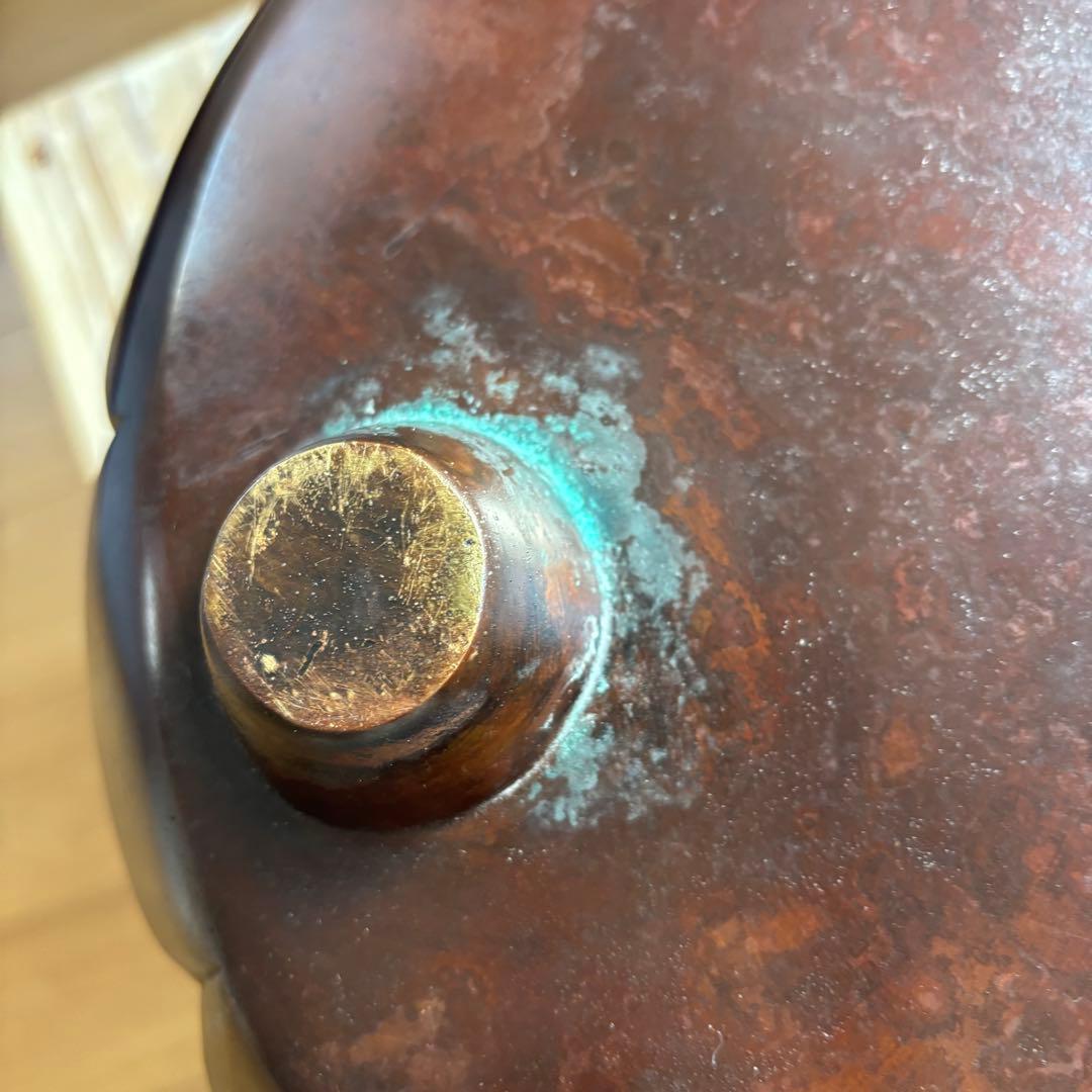 斑紫銅製 阿古陀形三足風櫨 瓶掛 面取風炉 天下一瑞彫人 茶道 茶道具 古道具