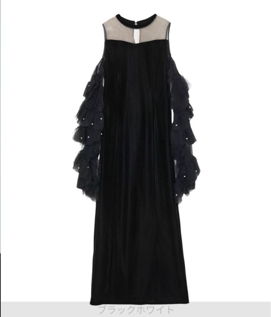 detached sleeve dress ブラックホワイト