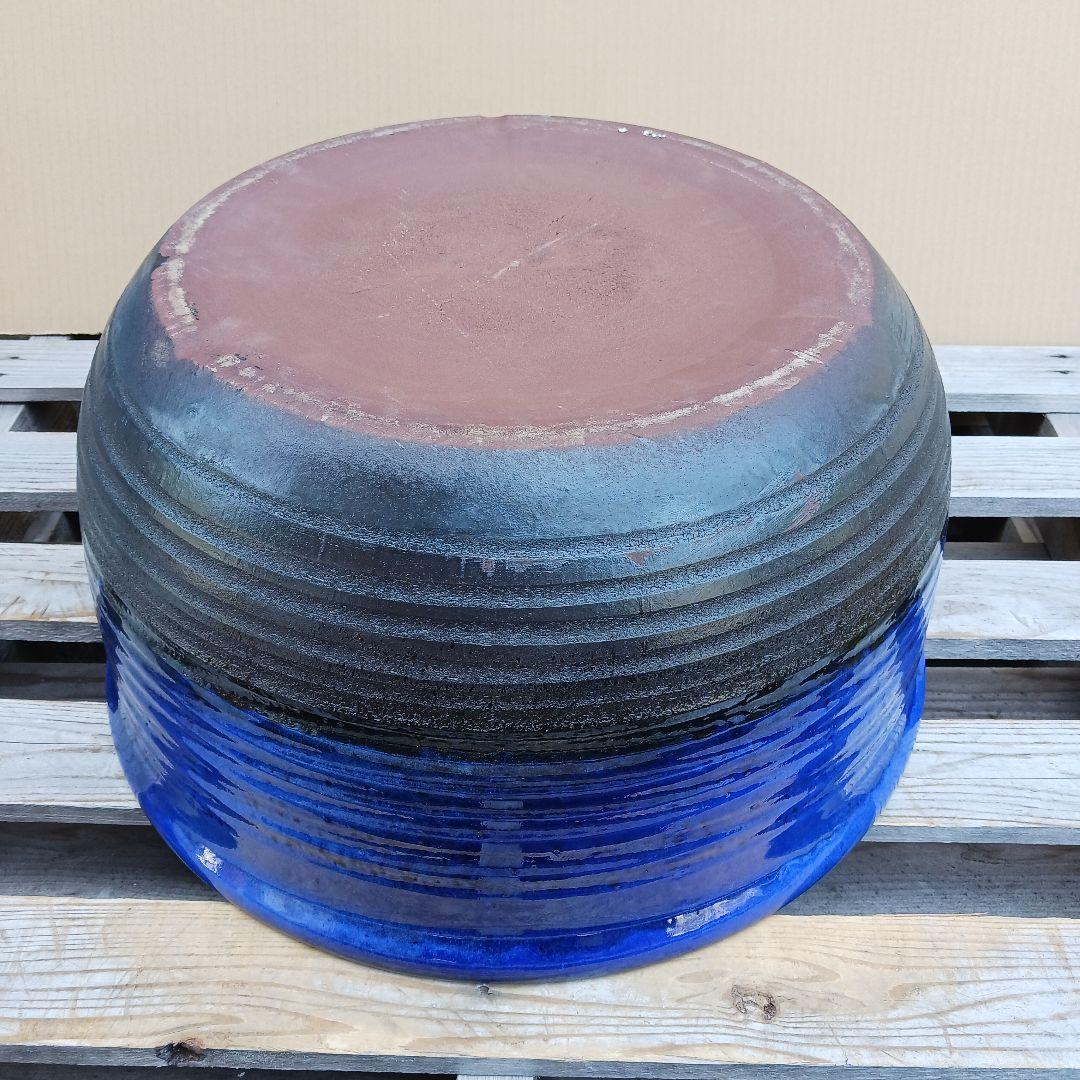 新品　∅51　特大　陶器　睡蓮鉢　手造り　メダカ鉢　難有　ラピスブルー　青LDB