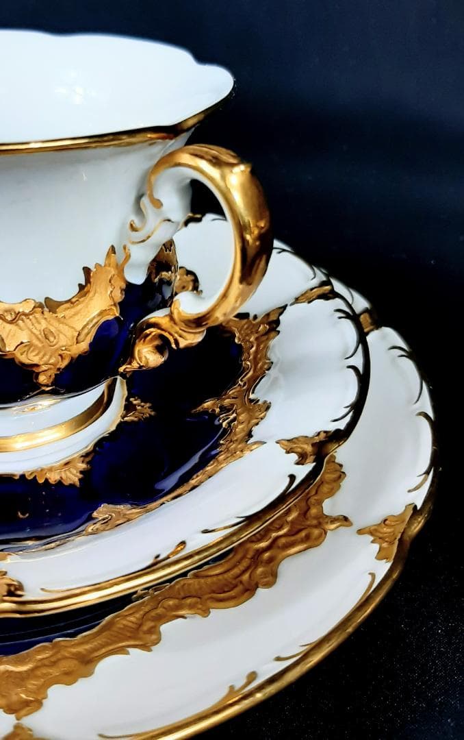 24金マイセングランツゴールドBフォーム紺カップ＆ソーサ＆プレート美品1級品 ヘ