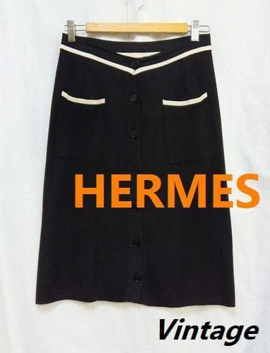 HERMES☆エルメス シルク カシミヤ ひざ丈 ニットスカート