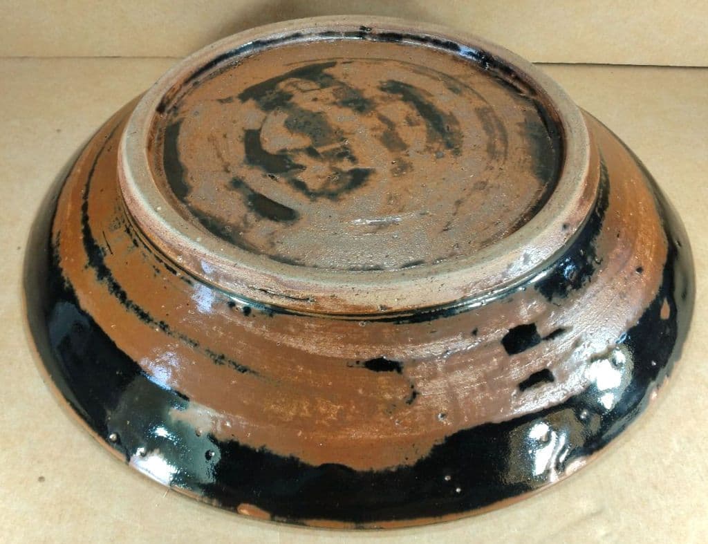 極美品 濱田庄司 黒釉錆流描皿 共箱 毎日オークション出品【本物保証】人間国宝