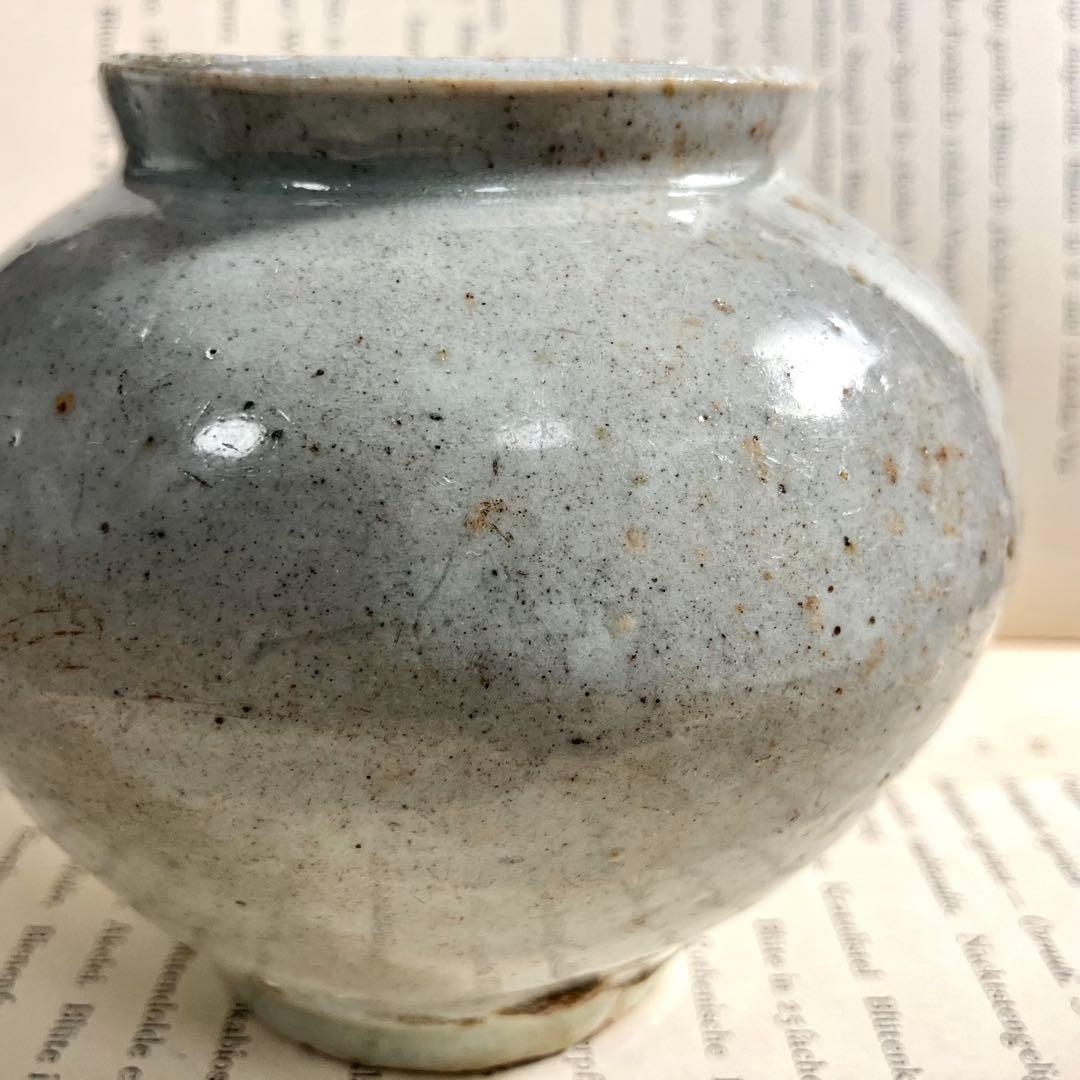 李朝 白磁 塩笥 壺 骨董 民藝 グレー