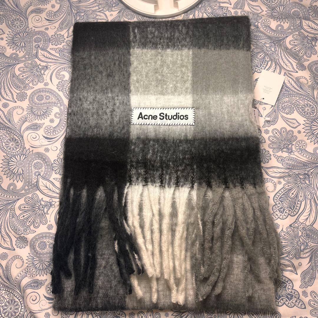 黒ACNE STUDIOS 新品未使用 モヘアチェック柄スカーフ　マフラー