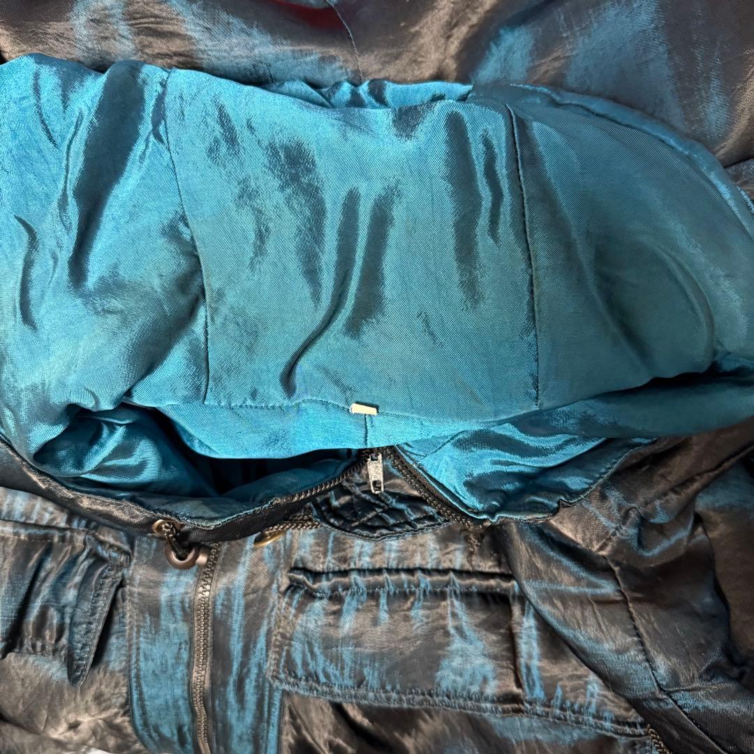 【美品】ユーロビンテージ タマムシ色 ギミック フード付きパデッドコート