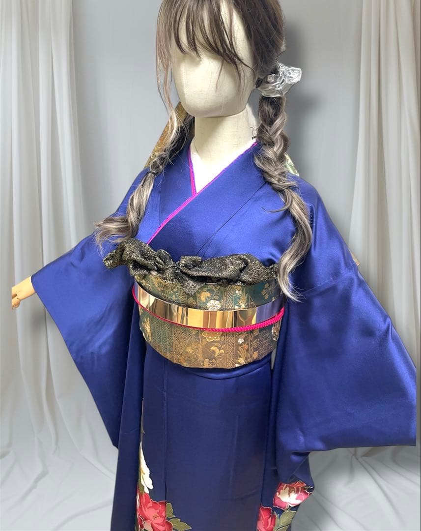 年末セール！振袖フルセット 高級SAGAFOXファー付き ブルー 手書き友禅