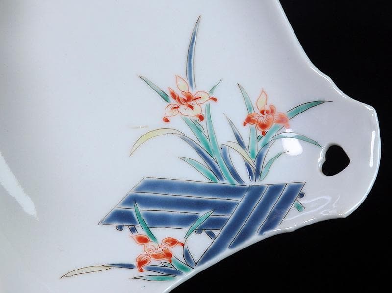 大聖寺伊万里　柿右衛門写　鳥に燕子花の図　四方皿　C669AS-BQh