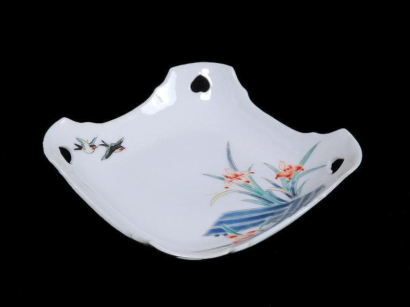 大聖寺伊万里　柿右衛門写　鳥に燕子花の図　四方皿　C669AS-BQh