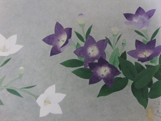 山口蓬春、【桔梗】、希少な大判額装用画集より、新品高級額装付、豪華限定版