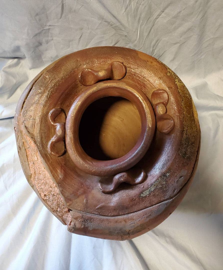 桃山時代 火襷 胡麻釉 古備前 変り形 四耳 葉茶壺 桂又三郎 鑑定