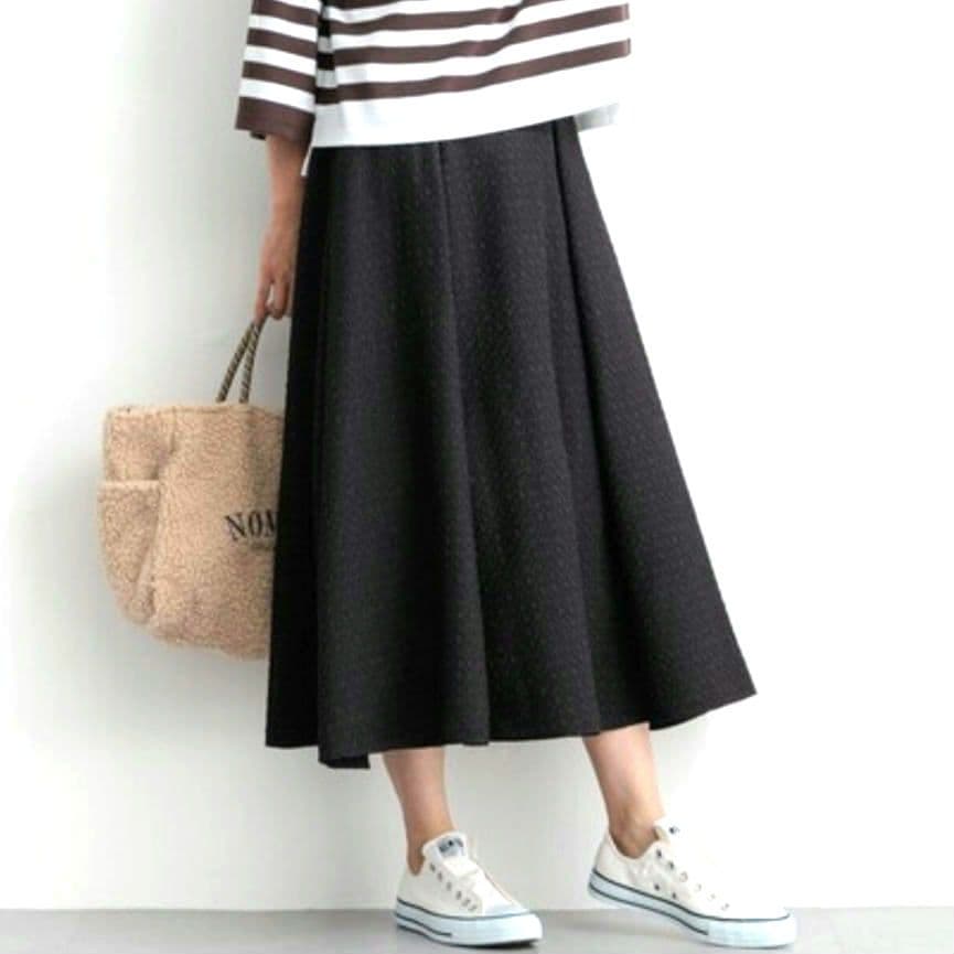 新品タグ付き【洗える】23区 プレザンスジャカードタックスカート 44 ブラック