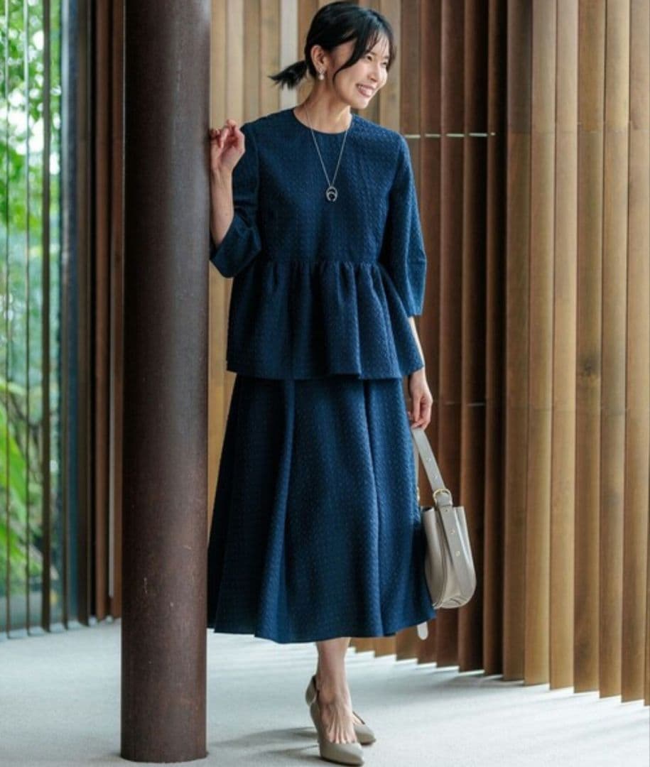 新品タグ付き【洗える】23区 プレザンスジャカードタックスカート 44 ブラック